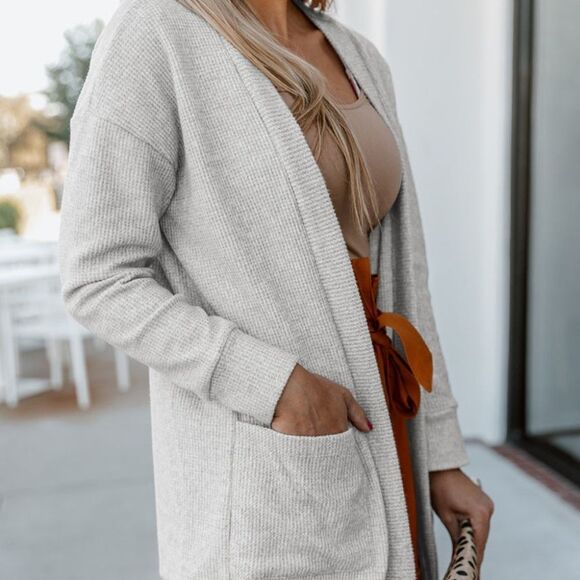 Cable Knit Long Sleeve Cardigan with Pockets - Picture 1 of 16